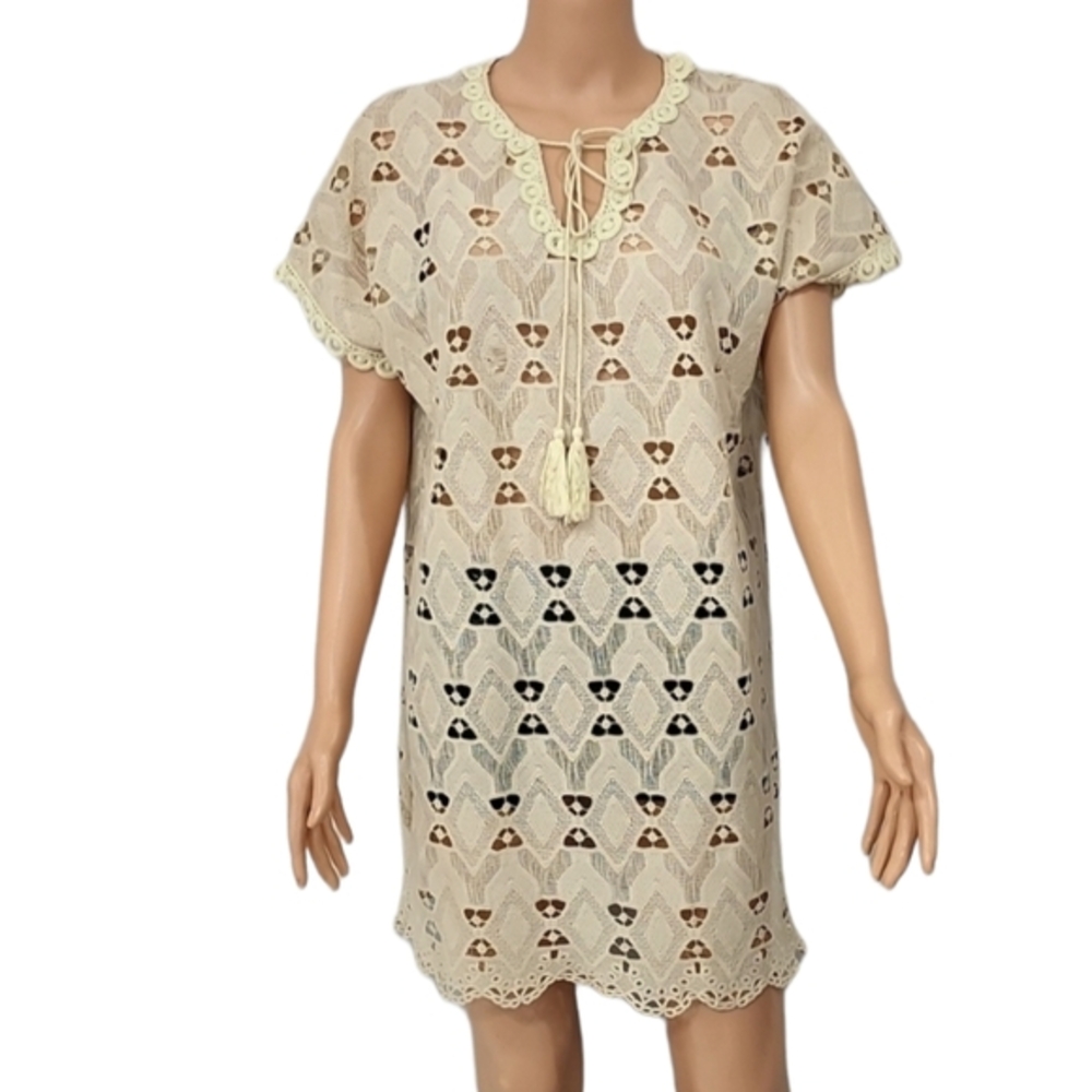 Karlie Mini dress beach tunic Swing Short sleeve Color‎ Tan Size M